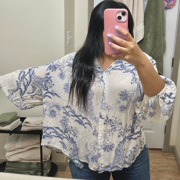 SOLD Free People Metallic Blooms ivory print top / tunic boho - Picture 9 of 9